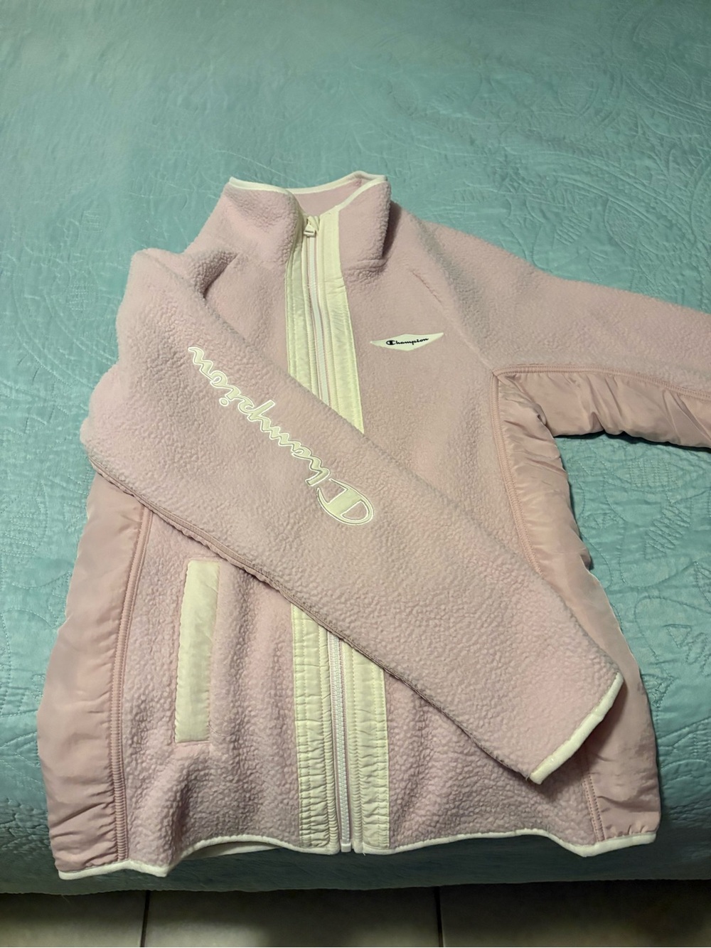 Champion Light Pink Teddy Fleece Zip Jacket